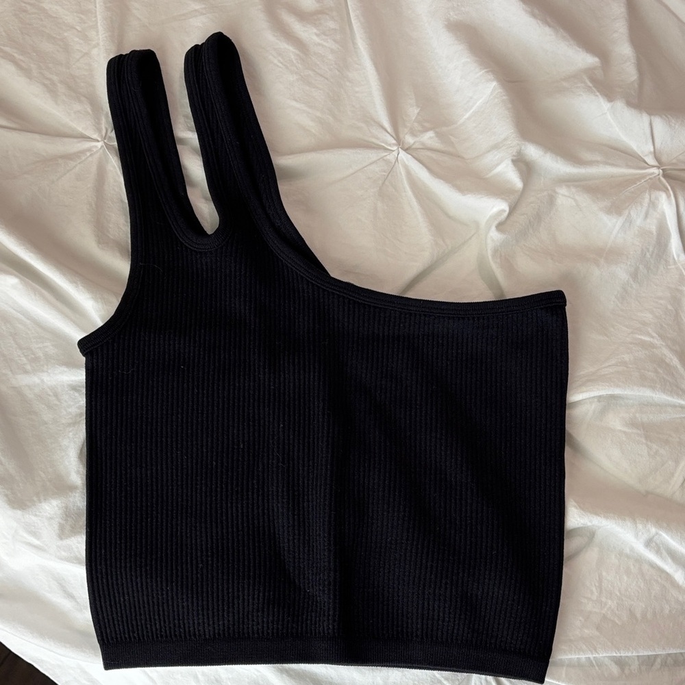 Zara Black Ribbed Asymmetric Tank Top